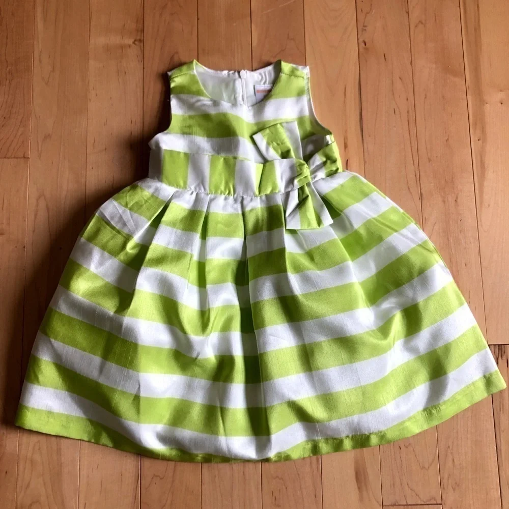 Gymboree sleeveless lime green & white striped spring Easter fancy dress size 2T